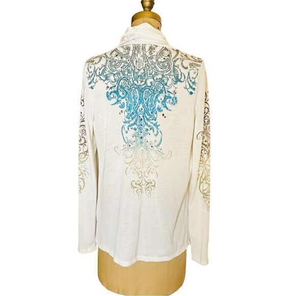 Cream and Turquoise studded Almost Famous Open Cardigan - Picture 3 of 9